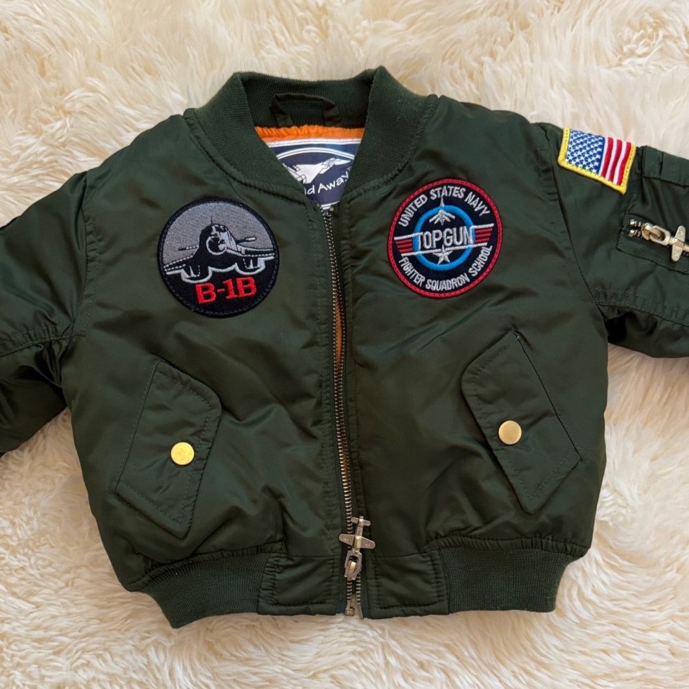 Green Pilot Bomber Jacket with Patches